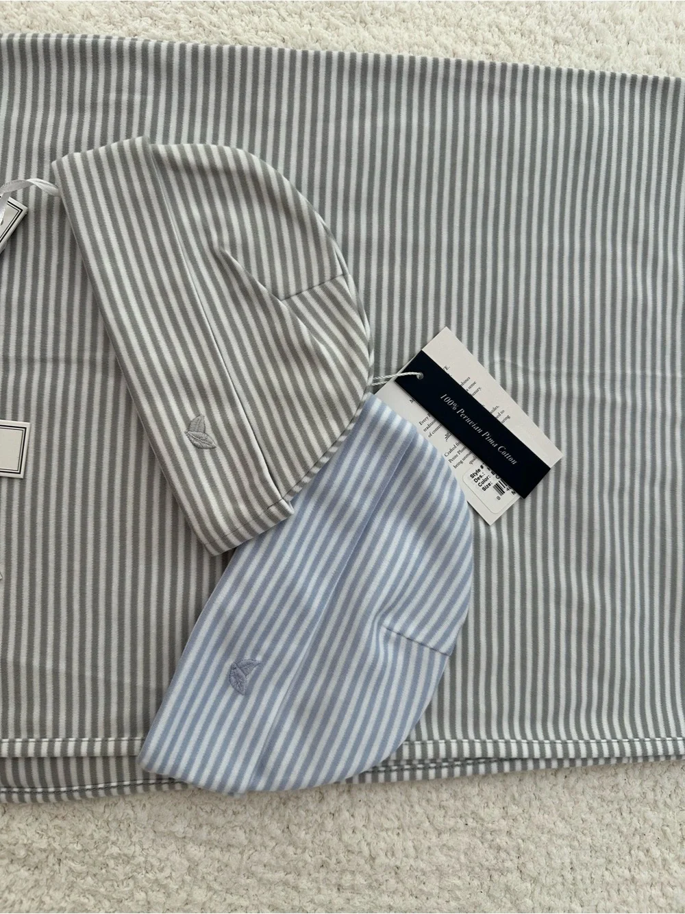 Petite Plume Baby Stripe Hat & Blanket Set 100% Peruvian Pima Cotton